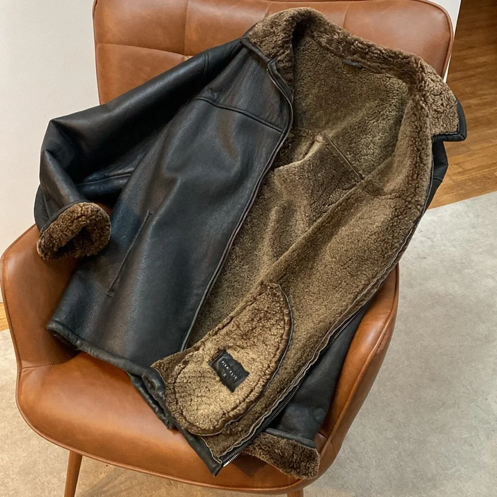 Real Shearling Vintage Aviator Jacket XL - Picture 3 of 15